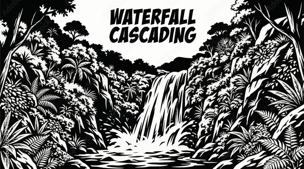 Fototapeta premium A powerful waterfall cascades through a lush canyon, combining motion, greenery, and natural energy, making it a highly popular subject for nature and adventure visuals