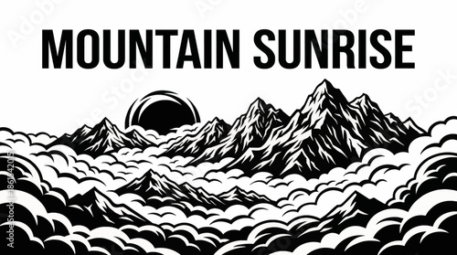 mountain sunrise rises above a sea of clouds, creating layered depth, warm light contrast, and an inspiring natural landscape favored for travel and nature focused visual content, black and white
