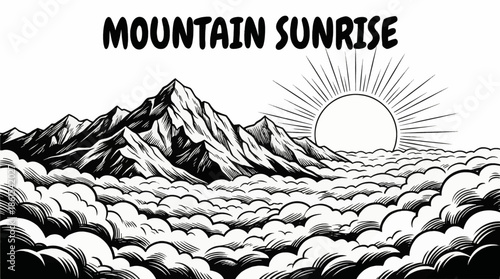 mountain sunrise rises above a sea of clouds, creating layered depth, warm light contrast, and an inspiring natural landscape favored for travel and nature focused visual content, black and white