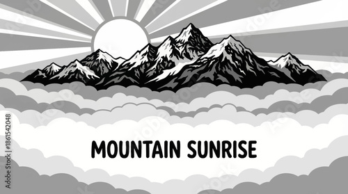mountain sunrise rises above a sea of clouds, creating layered depth, warm light contrast, and an inspiring natural landscape favored for travel and nature focused visual content, black and white