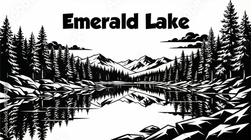 crystal clear emerald lake reflects surrounding pine forests and distant mountains, delivering a calm yet powerful natural scene popular for relaxation, travel, and environmental visuals