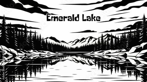 crystal clear emerald lake reflects surrounding pine forests and distant mountains, delivering a calm yet powerful natural scene popular for relaxation, travel, and environmental visuals