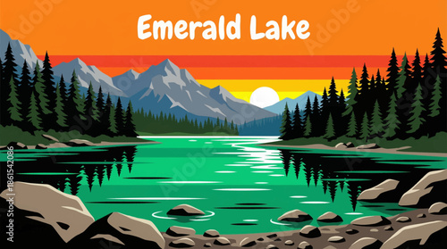 crystal clear emerald lake reflects surrounding pine forests and distant mountains, delivering a calm yet powerful natural scene popular for relaxation, travel, and environmental visuals