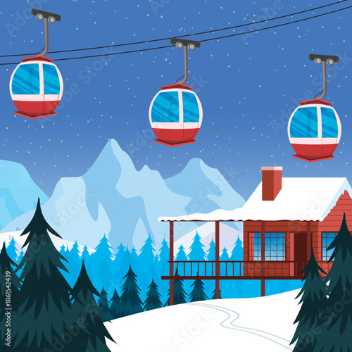 Winter mountain ski resort with snow and ski lift