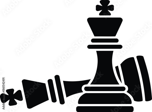 fallen chess king icon with standing winner king silhouette