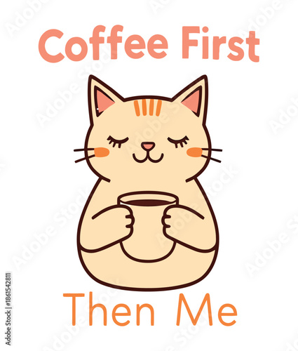 A cute cartoon vector illustration of a happy kitten holding a blank sign for a funny birthday greeting card design