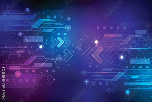 Blue circuit board technology background with digital design elements