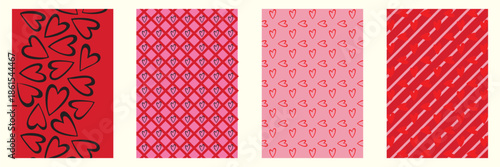 Collection of charming heart patterns in vibrant red and soft pink perfect for romantic backgrounds and festive designs celebrating love and affection