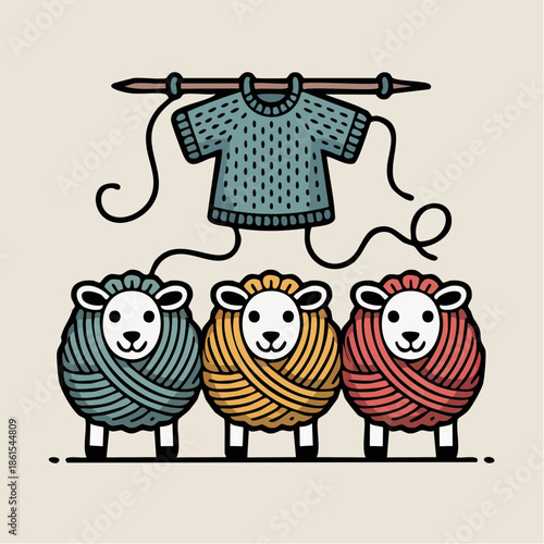 wool to wear; three yarn sheep knit a teal sweater in playful loop of fiber and charm