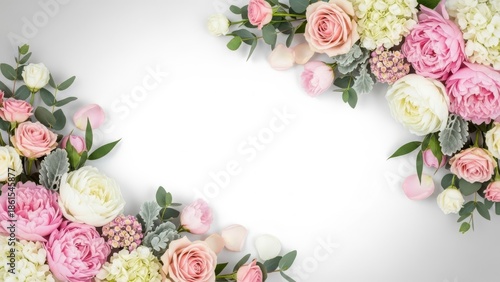 Wallpaper Mural Beautiful pink and white flowers border on white background for greeting card Torontodigital.ca