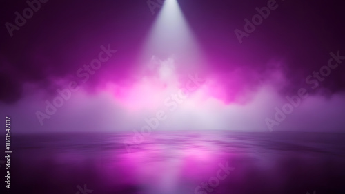 Mystical Fog: A captivating scene features a beam of radiant light piercing through a thick, ethereal fog, painting the atmosphere in shades of vibrant pink and purple.