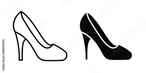 Cinderella shoe icons in different styles. Simple icon design