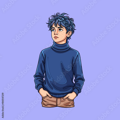 Young Man Wearing Turtleneck Sweater.