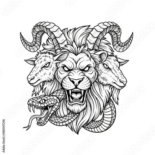 Lion Goat Snake Chimera Illustration.