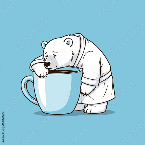 Polar Bear Sleeping in Coffee Cup.