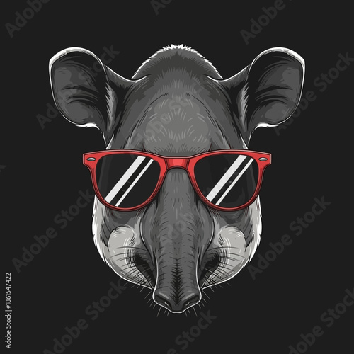 Rabbit Wearing Red Sunglasses Closeup Portrait.