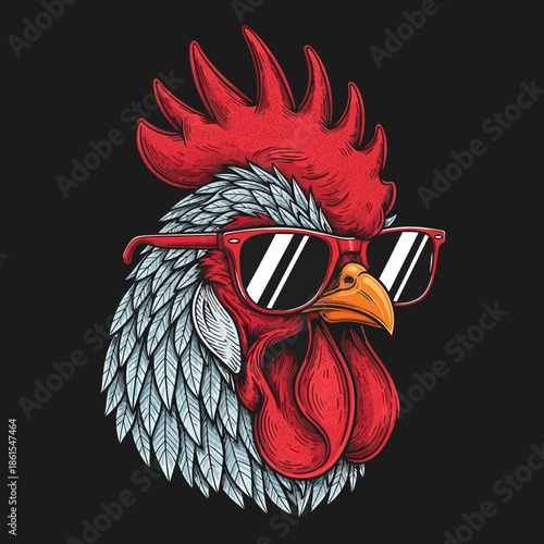 Rooster Wearing Sunglasses Illustration Artwork.