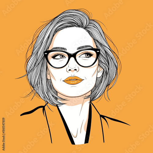 Woman with Glasses and Short Hair Illustration.