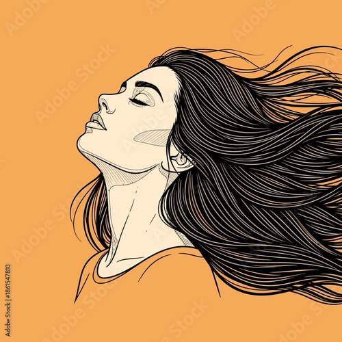 Woman with Flowing Hair and Closed Eyes.