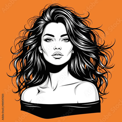 Woman with Long Flowing Hair Portrait.