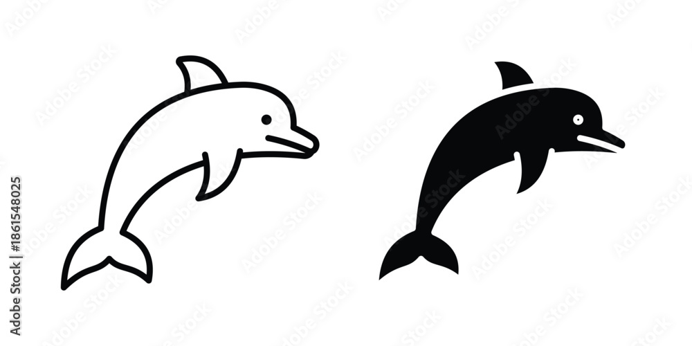 Fototapeta premium Dolphin icons in different styles. Simple icon design