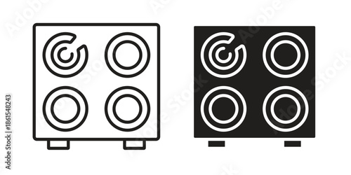 Electric hot plate icons in different styles. Simple icon design