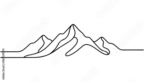 Minimalist Mountain Range Line Drawing with Tall Central Peak Illustration