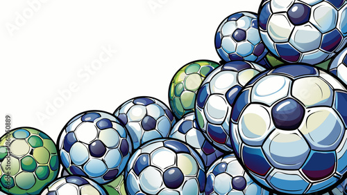 Very beautiful clean wallpaper featuring multiple soccer balls on a bright white background with copy space, designed for sports banners, celebrations, invitations, and modern football-themed visuals.