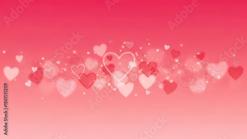 Horizontal Valentine's Day banner with hearts and roses