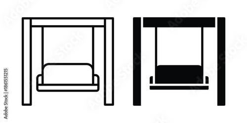 Porch swing icons in different styles. Simple icon design