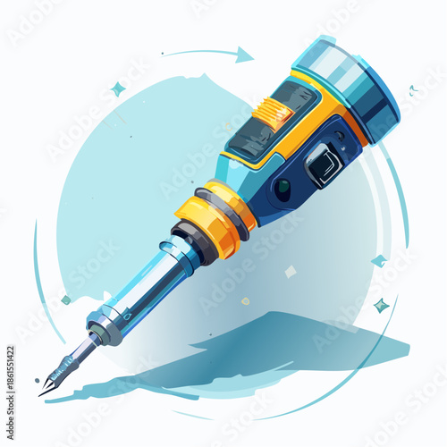 Futuristic soldering iron with blue and yellow accents