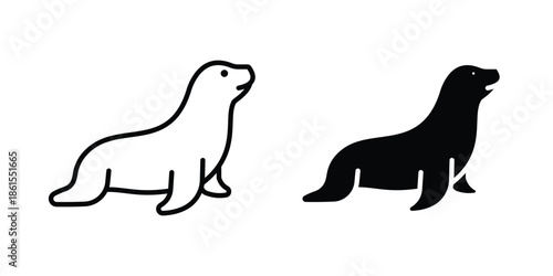 Sea lion icons in different styles. Simple icon design
