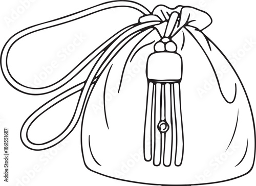 Traditional drawstring bag with tassel isolated on white background