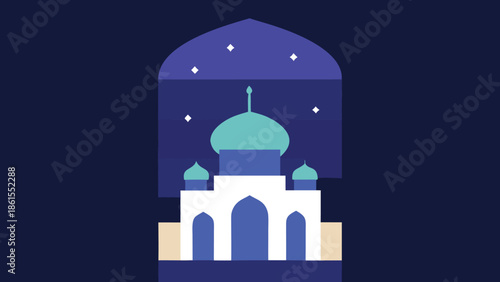Vertical Social Media Story Background with Mosque Silhouette and Night Sky Vector