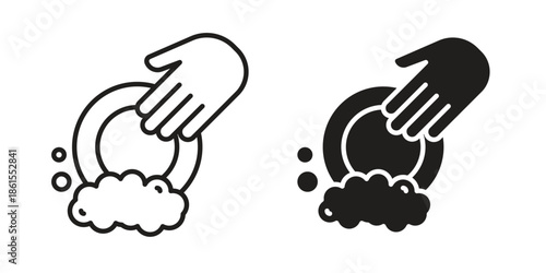 Washing dishes icons in different styles. Simple icon design