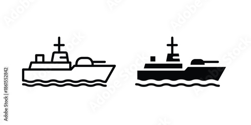 Warship icons in different styles. Simple icon design