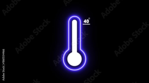 Neon celsius thermometer displayed temperature 40 degree. Thermometer equipment showing hot or cold weather. 4K Video motion graphic animation