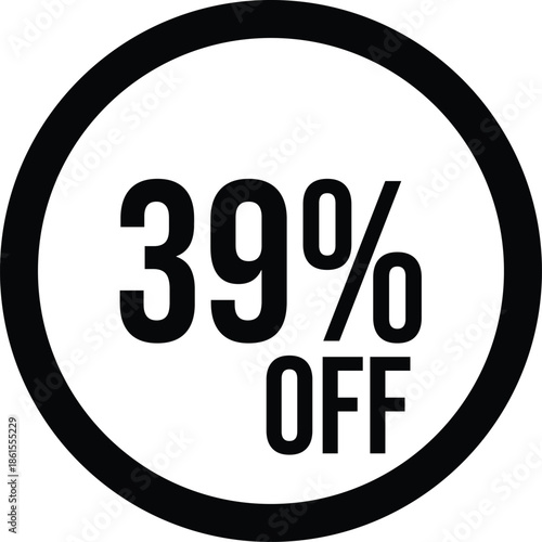 39% OFF Sale Discount Round Badge Icon Isolated on White