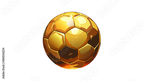 Very beautiful golden soccer ball sparkling with glitter under soft dramatic light, symbolizing victory, success, achievement, and prestige in an elegant and luxurious sports composition.