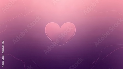 Soft focus glowing pink heart on purple gradient background