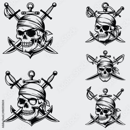 Anchor Pirate Skull SVG Bundle, Anchor SVG, Pirate Skull SVG, Skeleton SVG