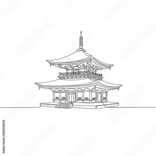 Traditional Japanese temple icon in line art style for cultural, historical or travel design