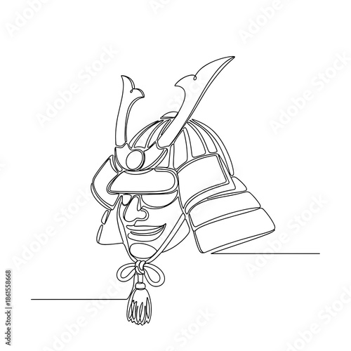 Traditional samurai helmet icon in minimal line art style for historical or warrior-themed projects