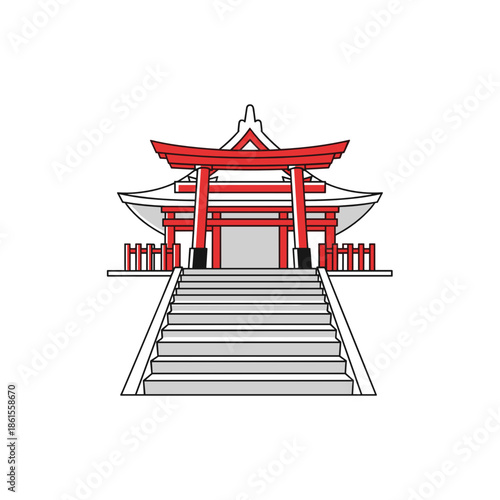 Traditional Japanese temple icon in red and white for culture-related designs