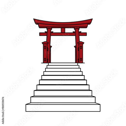 Japanese torii gate icon in red and white for cultural and travel content