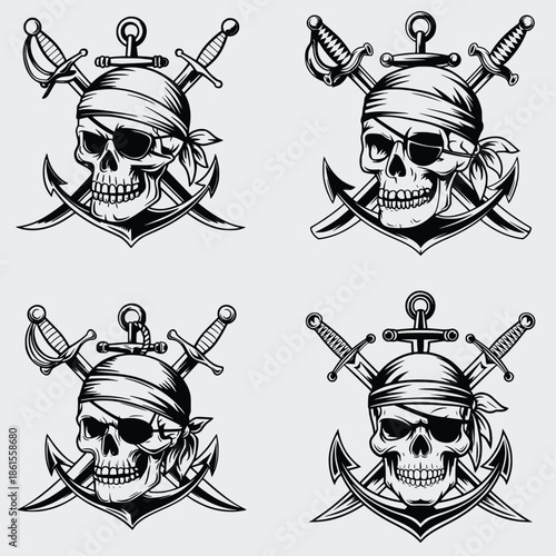Anchor Pirate Skull SVG Bundle, Anchor SVG, Pirate Skull SVG, Skeleton SVG