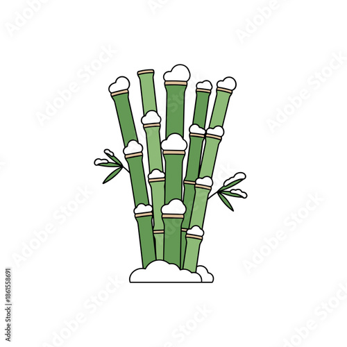 Snow-covered bamboo icon in green and white for Christmas or winter graphics