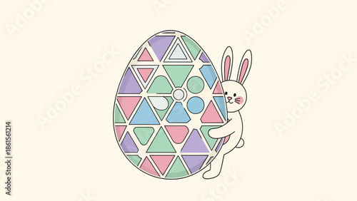 Bunny with Colorful Egg Illustration, Festive Mood, Playful Design, Whimsical Art, Soft Pastels, Cute Concept