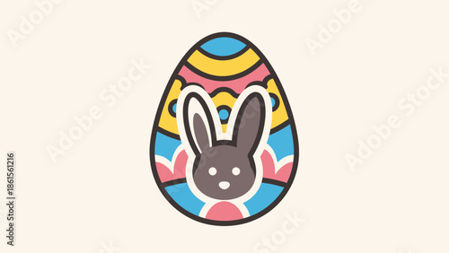 Easter Celebration, Cute Bunny and Colorful Egg, Graphic Design, Spring Festivity, Playful Environment, Vibrant Viewpoint, Joyful Concept