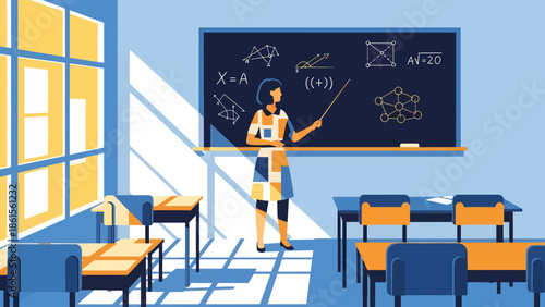 Teaching Science Concepts, Classroom Setting, Educational Illustration, Bright Environment, Engaging Perspective